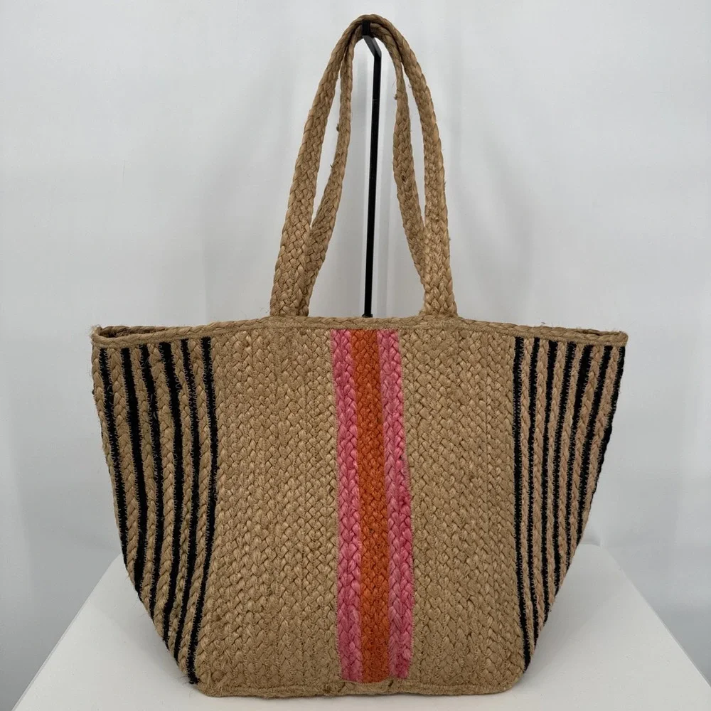 Shiraleah Chicago Jute Large Tote Bag Boho Hippie Beach Market Bag Colorful